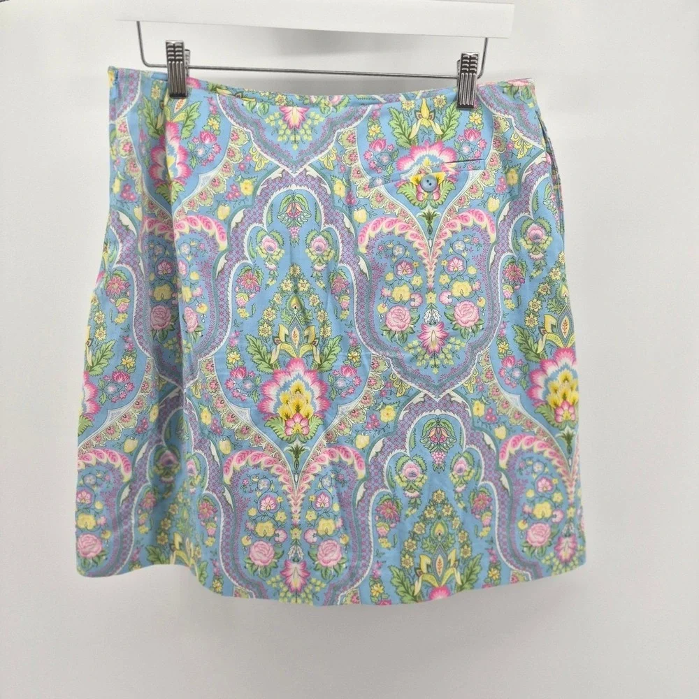 EP Pro Golf Skort Blue Yellow Floral‎ 10 Women's Skirt Pockets Activewear Tennis